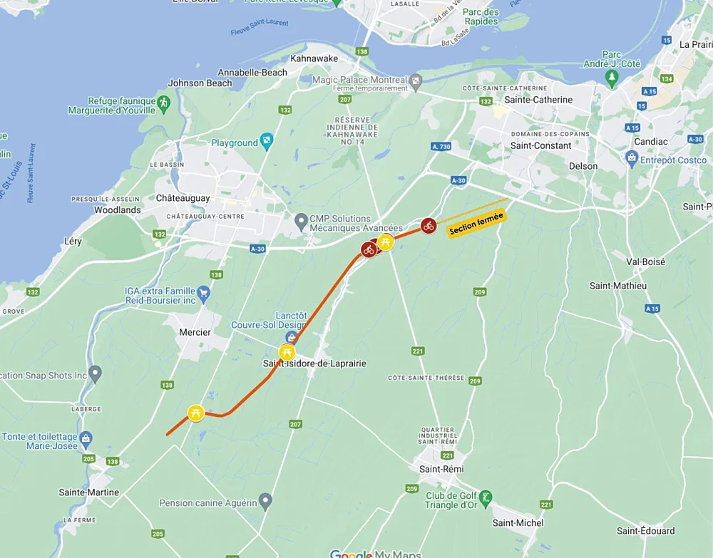 Carte route verte section fermee